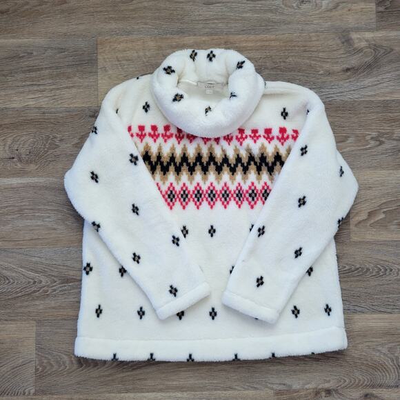 LOFT Fair Isle Mock Neck Sherpa Sweater Size Medium - Picture 1 of 7